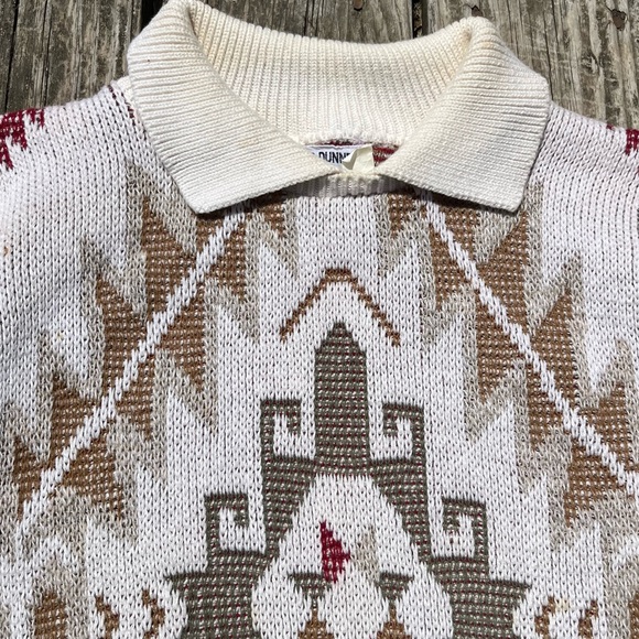 Vintage Southwestern Knit Cream Short Sleeve Collared Sweater Size Medium - Picture 4 of 10